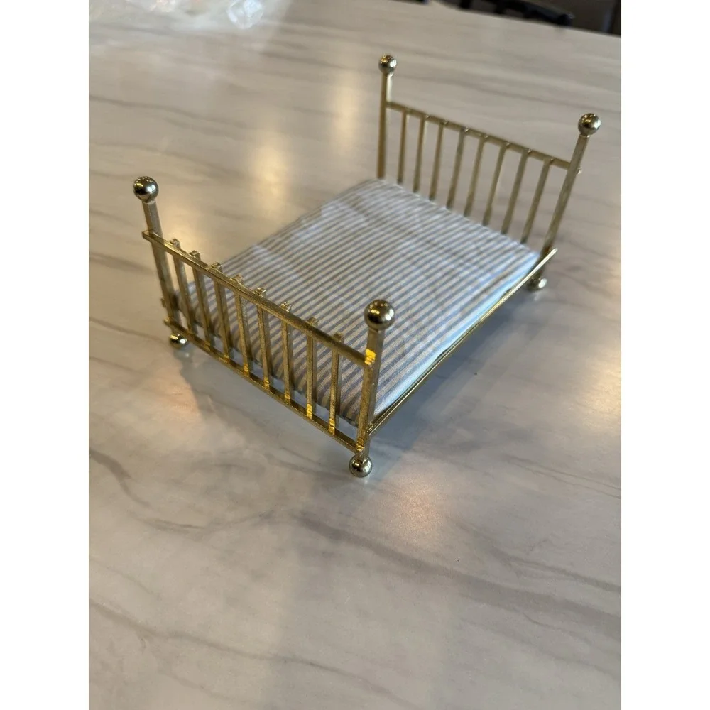Vintage Dollhouse Doll House Toy Brass Bed and Mattress Furniture Shackman 4756